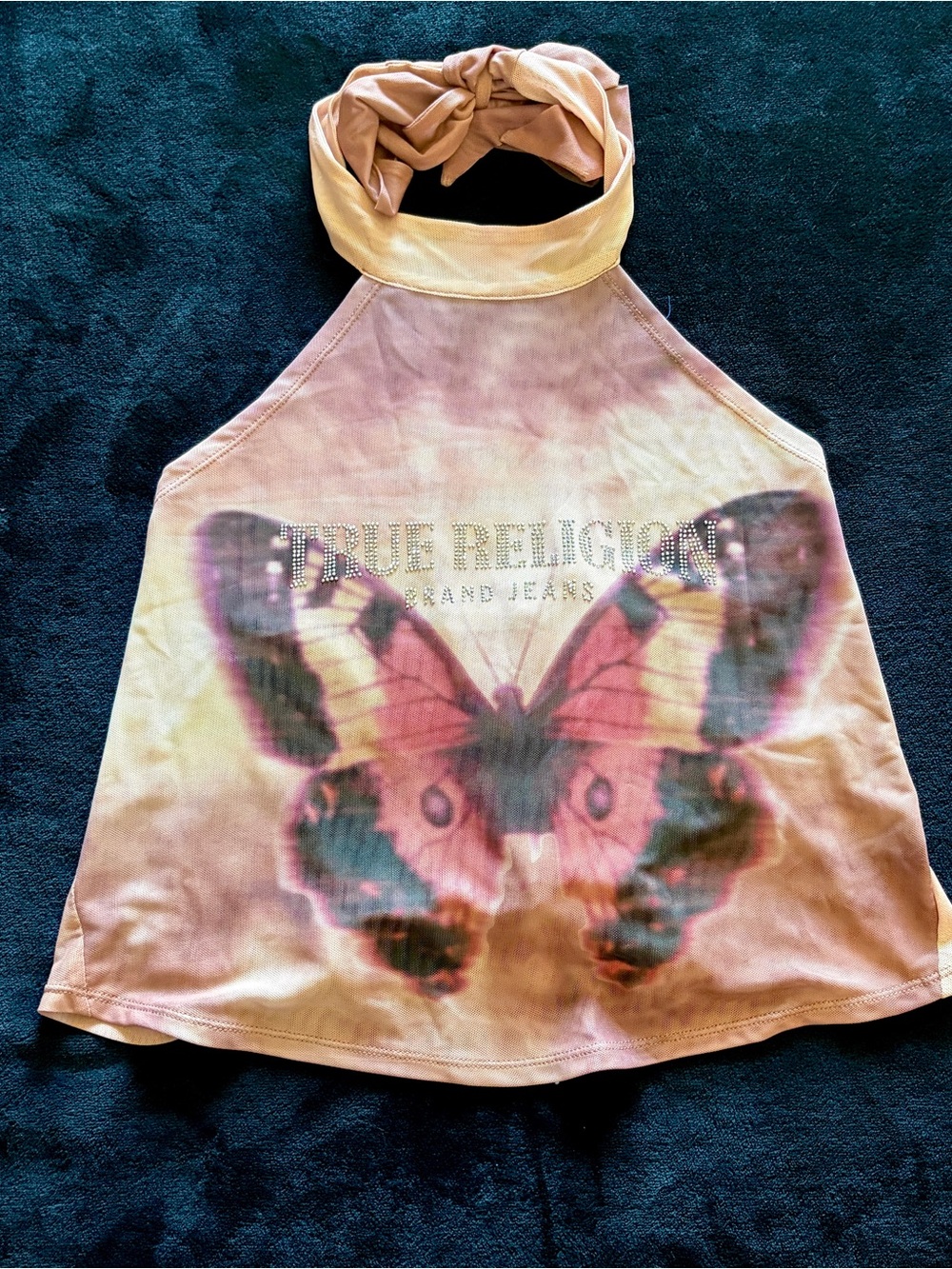 True Religion Butterfly Mesh Halter Top